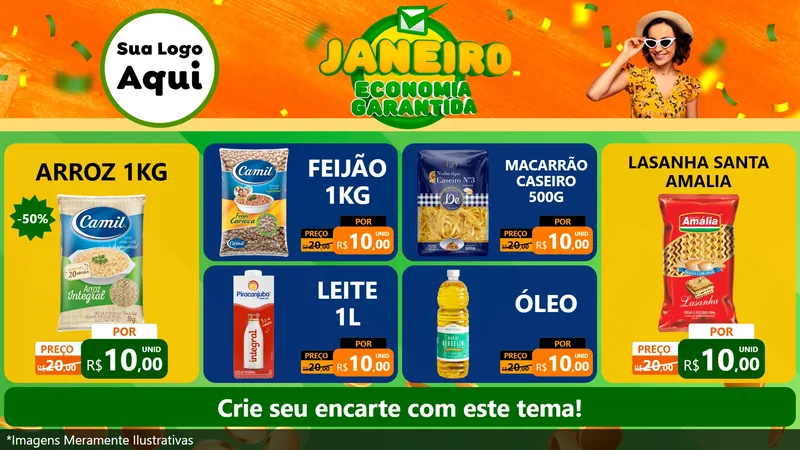 Modelo de TV para TV Horizontal com o tema Janeiro - Economia Garantida para Supermercado