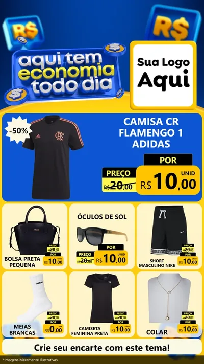 Modelo de Rede Social para Stories com o tema Aqui Tem Economia Todo Dia para Roupas e acessórios