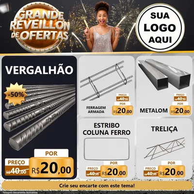 Modelo de Rede Social para Feed Facebook com o tema Grande Réveillon de Ofertas para Ferragens