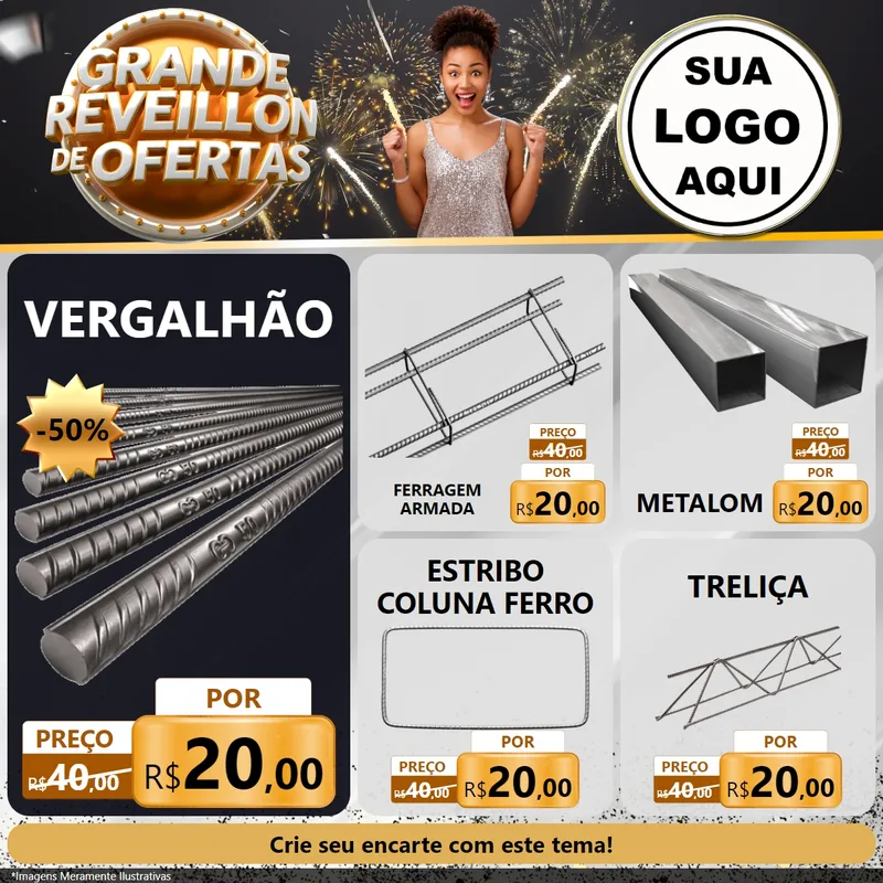 Modelo de Rede Social para Feed Facebook com o tema Grande Réveillon de Ofertas para Ferragens