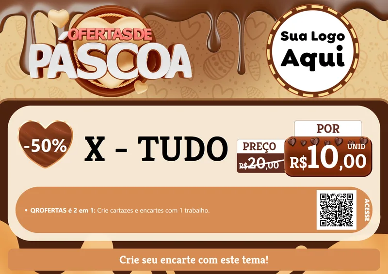 Modelo de Cartaz para Cartaz A4 Horizontal com o tema Ofertas de Páscoa para Hamburgueria