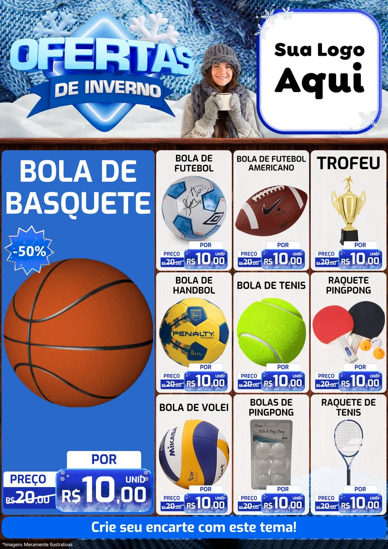 Modelo de Encarte para Encarte A4 Vertical com o tema Ofertas de Inverno para Artigos Esportivos