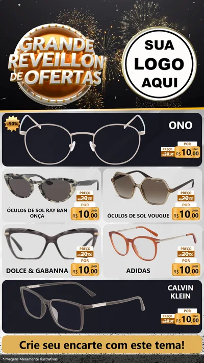 Modelo de TV para TV Vertical com o tema Grande Réveillon de Ofertas para Óticas