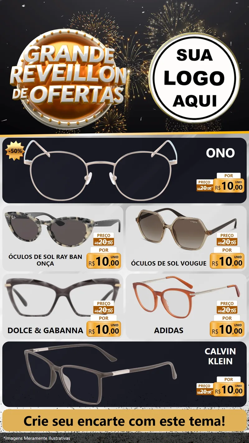 Modelo de TV para TV Vertical com o tema Grande Réveillon de Ofertas para Óticas