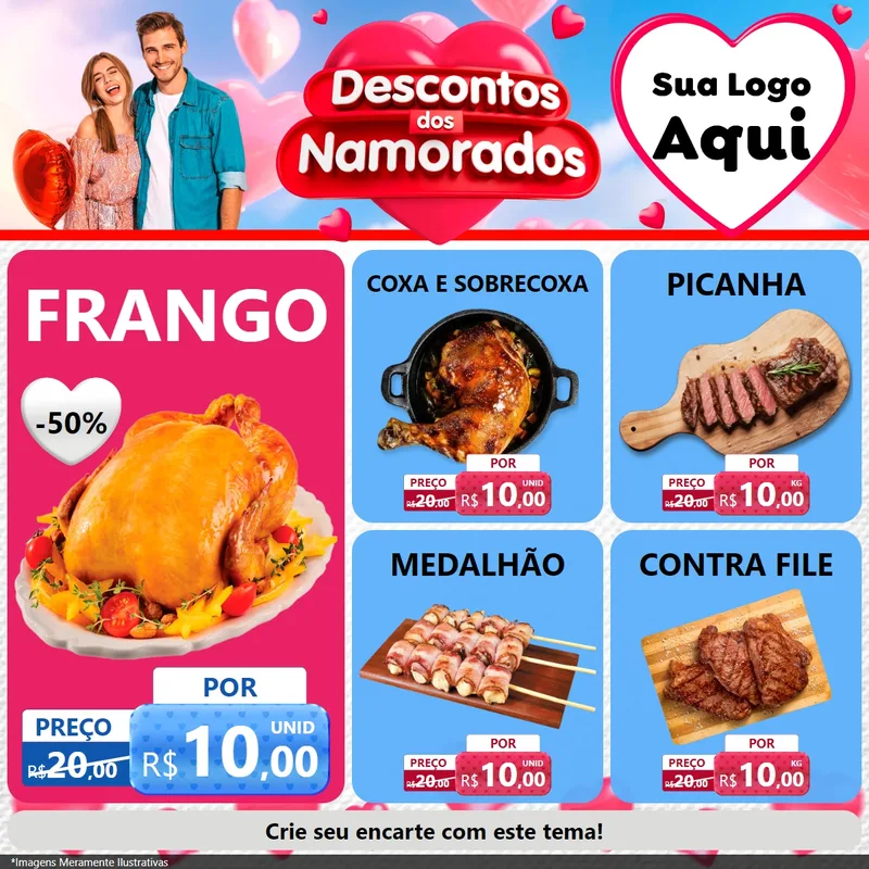 Modelo de Rede Social para Feed Facebook com o tema Descontos dos Namorados para Assados