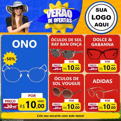 Modelo de Rede Social para Feed Facebook com o tema Verão de Ofertas para Óticas