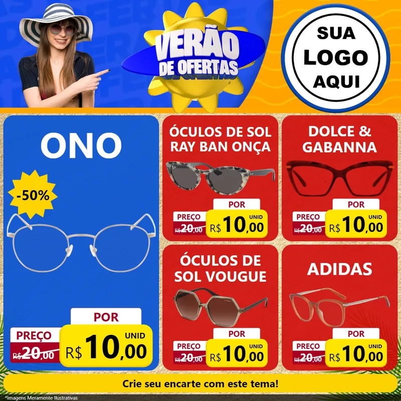 Modelo de Rede Social para Feed Facebook com o tema Verão de Ofertas para Óticas