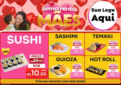 Modelo de Encarte para Encarte A4 Horizontal com o tema Semana Das Mães para Comida japonesa