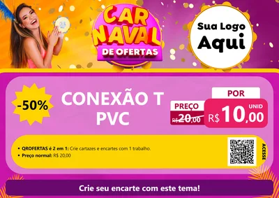 Modelo de Cartaz para Cartaz A4 Horizontal com o tema Carnaval de Ofertas para Tubos e conexões