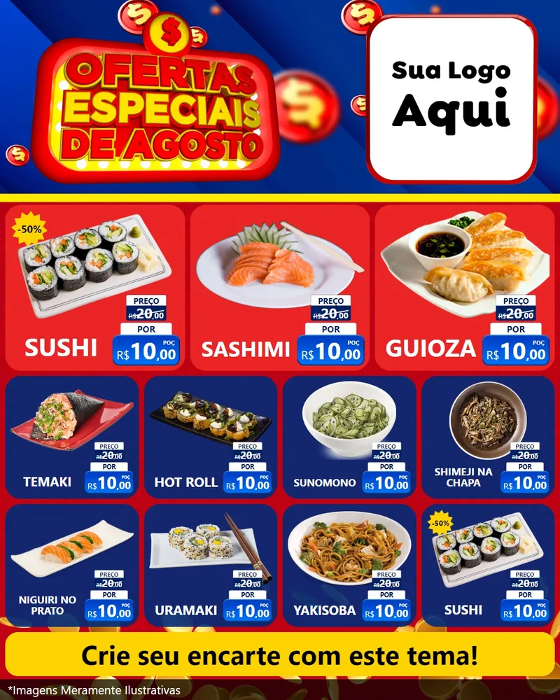 Modelo de Rede Social para Feed Instagram com o tema Ofertas Especiais de Agosto para Comida japonesa
