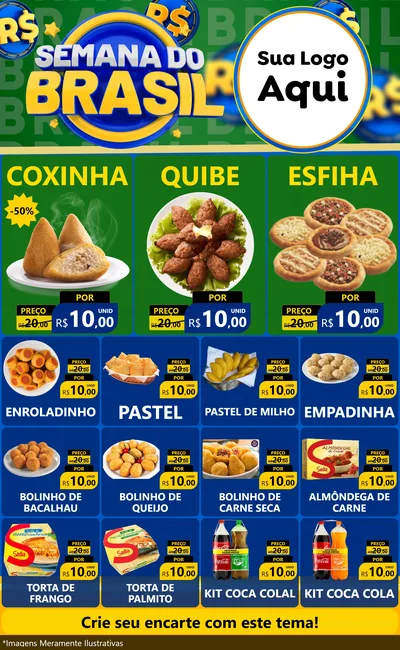 Modelo de Encarte para Encarte Grande com o tema Semana Do Brasil para Salgadaria