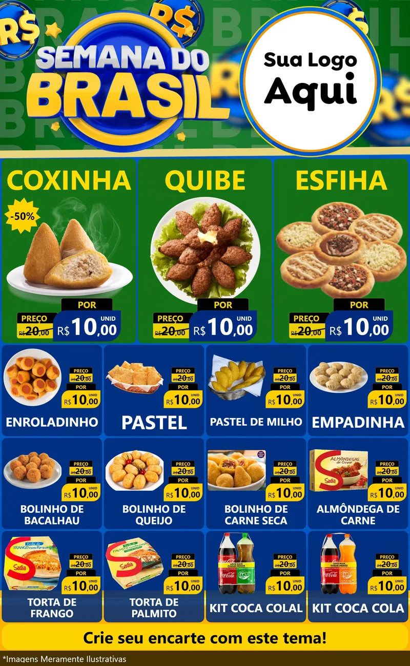 Modelo de Encarte para Encarte Grande com o tema Semana Do Brasil para Salgadaria