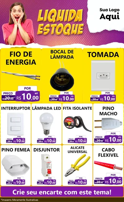 Modelo de Encarte para Encarte Grande com o tema Liquida estoque para Materiais Elétricos