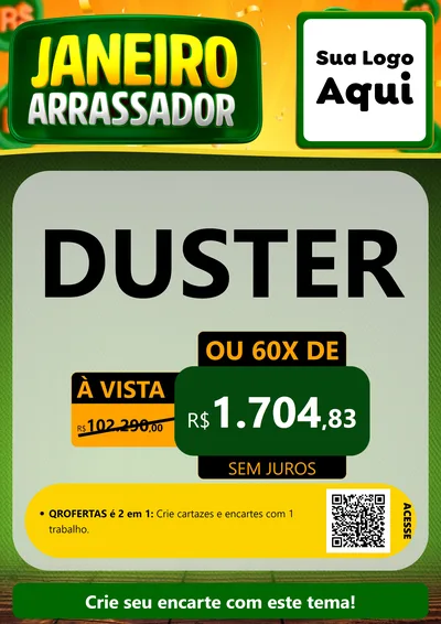Modelo de Cartaz para Cartaz A4 Vertical com o tema Janeiro Arrasador para Concessionaria de Carros