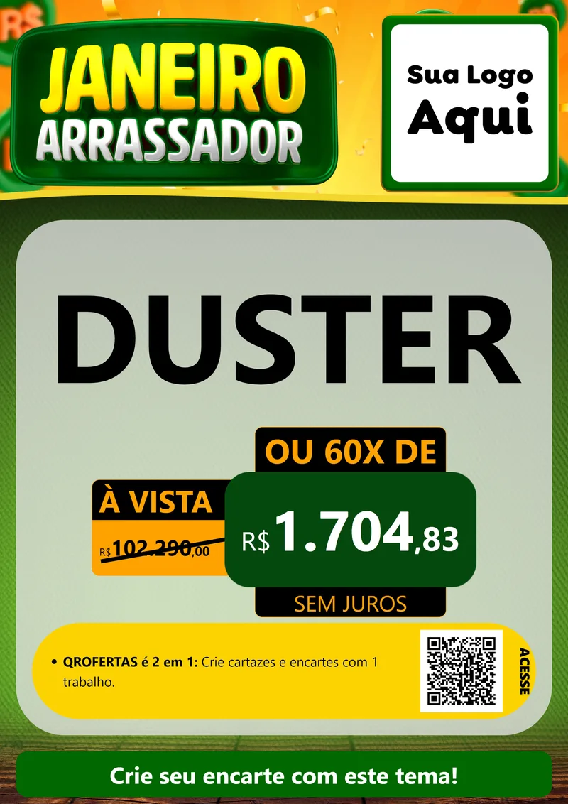 Modelo de Cartaz para Cartaz A4 Vertical com o tema Janeiro Arrasador para Concessionaria de Carros