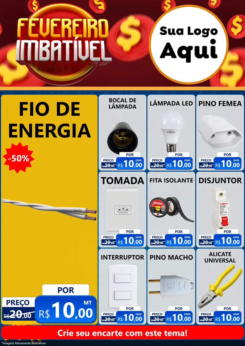 Modelo de Encarte para Encarte A4 Vertical com o tema Fevereiro Imbatível para Materiais Elétricos