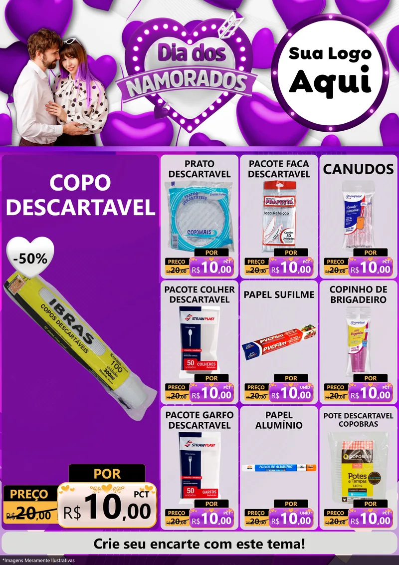 Modelo de Encarte para Encarte A4 Vertical com o tema Dia dos Namorados para Embalagens