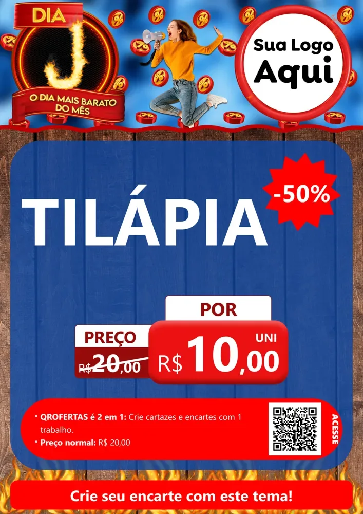 Modelo de Cartaz para Cartaz A4 Vertical com o tema Dia J - O Dia Mais Barato Do Mês para Peixaria