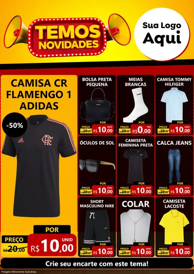 Modelo de Encarte para Encarte A4 Vertical com o tema Temos Novidades para Roupas e acessórios