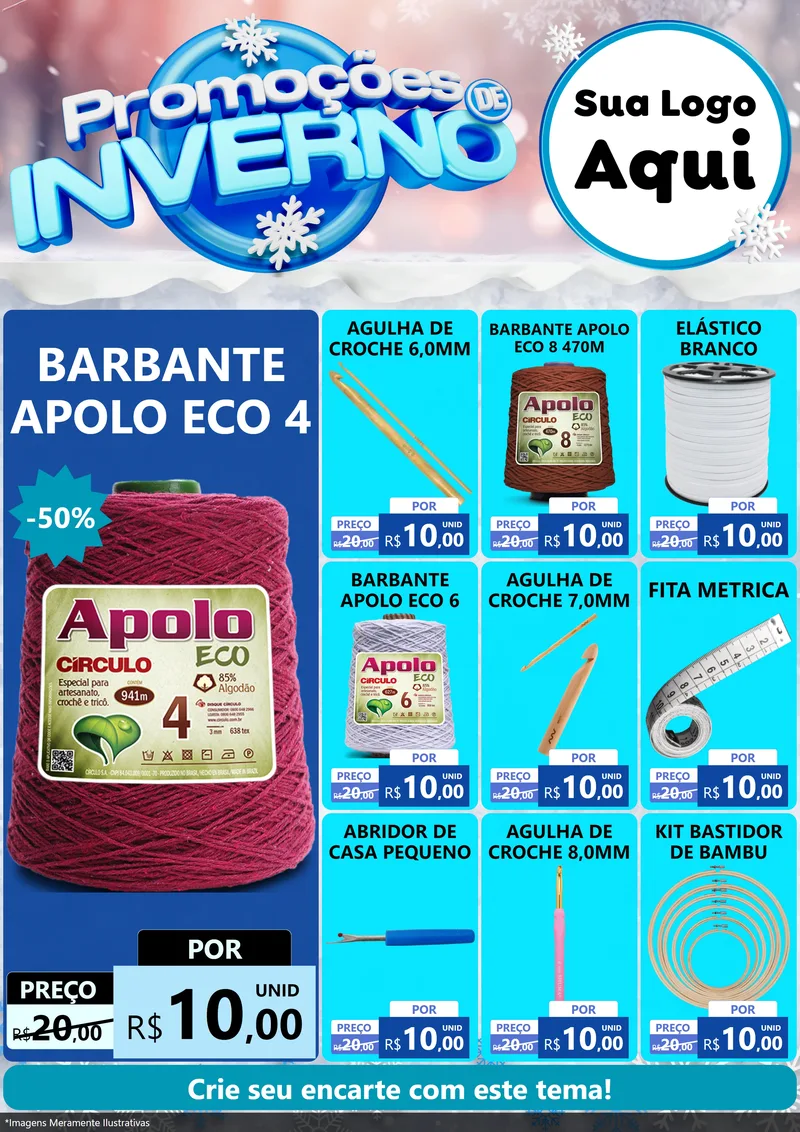 Modelo de Encarte para Encarte A4 Vertical com o tema Promoções de Inverno para Armarinho e Aviamentos