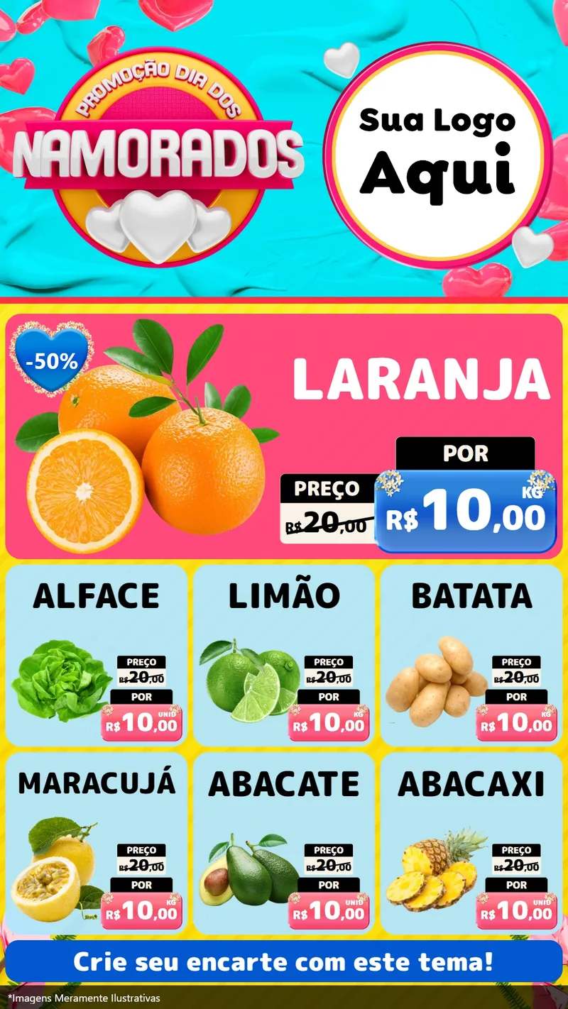 Modelo de Rede Social para Stories com o tema Promoção Dia dos Namorados para Hortifrúti