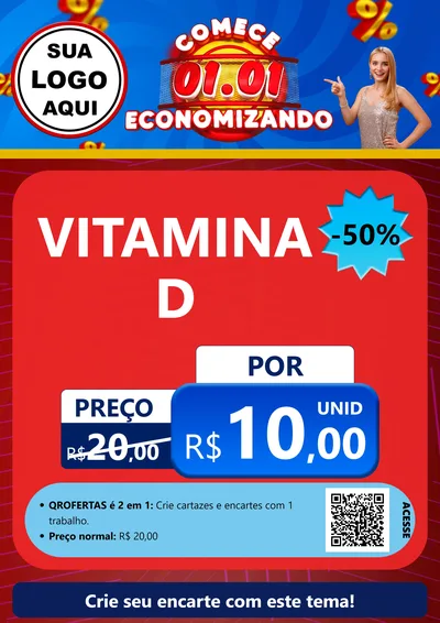 Modelo de Cartaz para Cartaz A4 Vertical com o tema Comece 1º de Janeiro Economizando para Farmácia