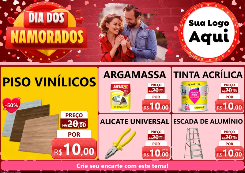 Modelo de Encarte para Encarte A4 Horizontal com o tema Dia Dos Namorados para Material para Construção