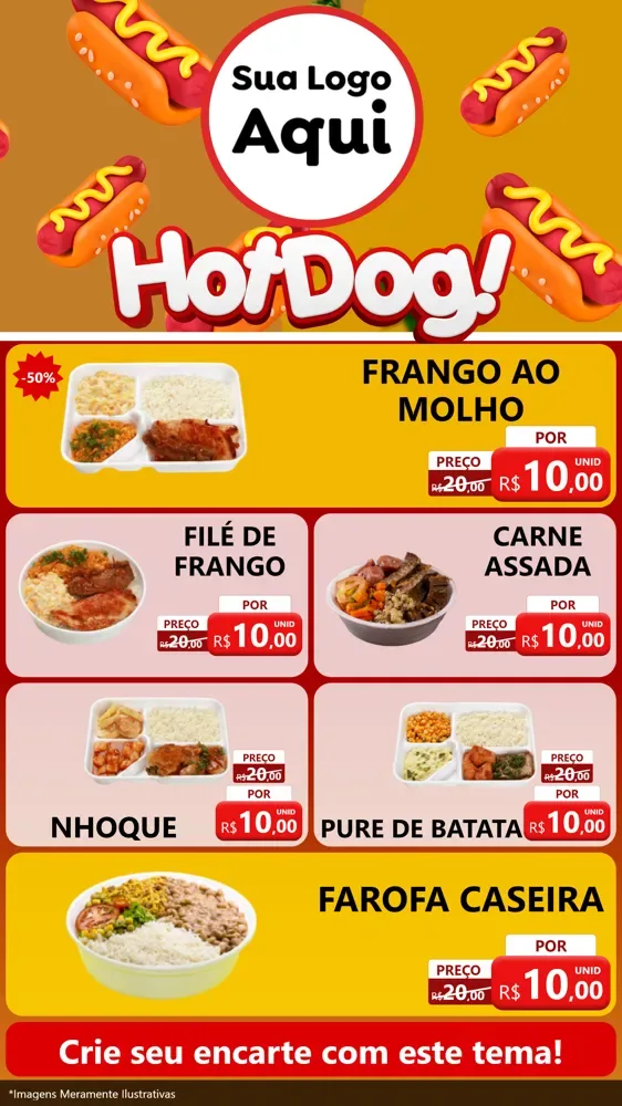 Modelo de TV para TV Vertical com o tema Hot Dog para Restaurante