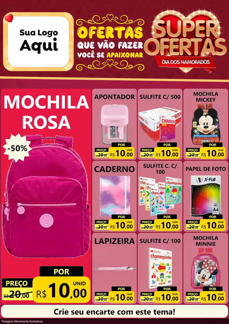 Modelo de Encarte para Encarte A4 Vertical com o tema Dia dos Namorados para Papelaria