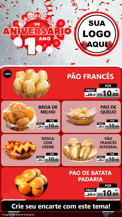 Modelo de TV para TV Vertical com o tema Promoção de Aniversário - 1 Ano para Padaria