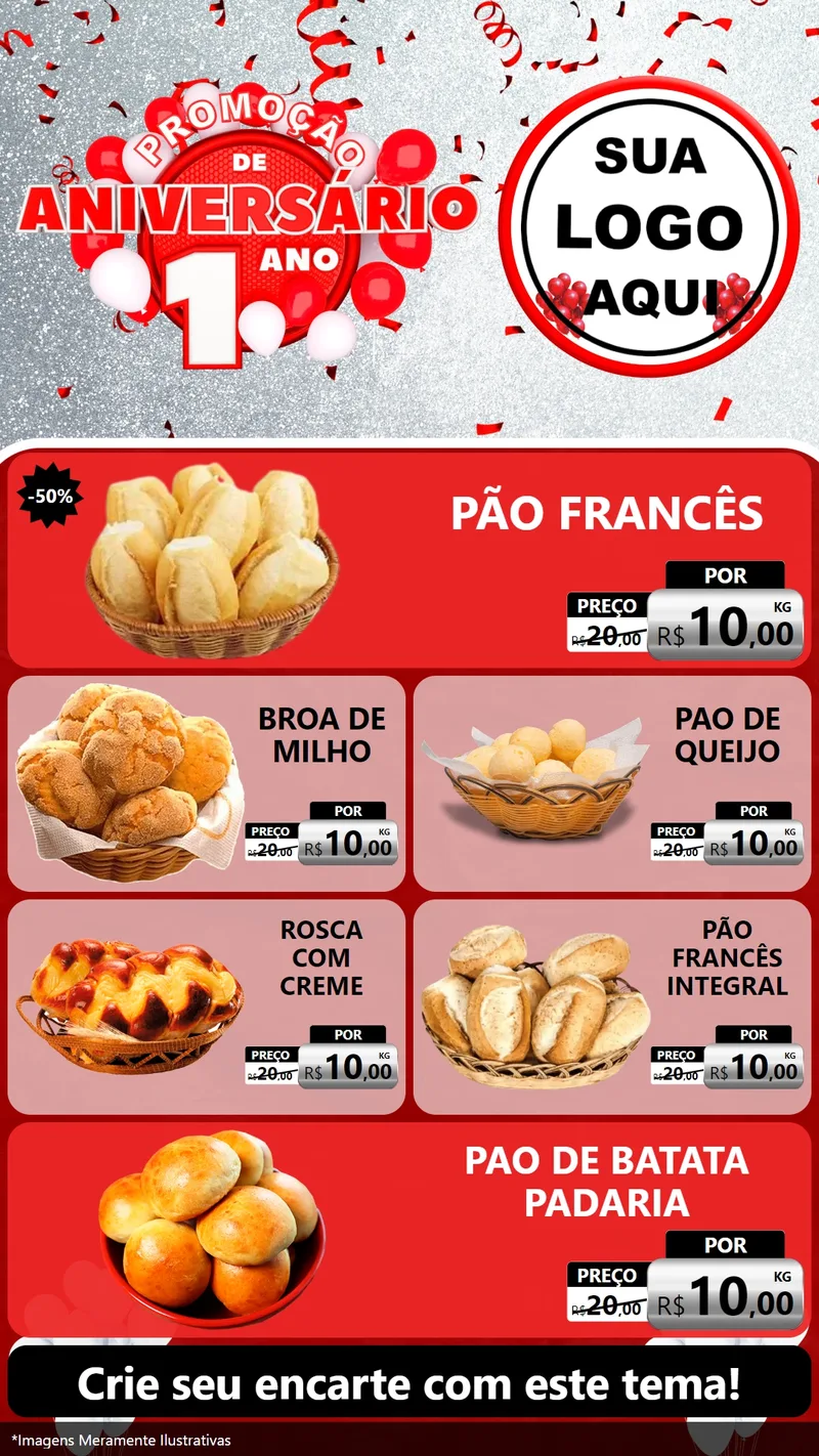 Modelo de TV para TV Vertical com o tema Promoção de Aniversário - 1 Ano para Padaria