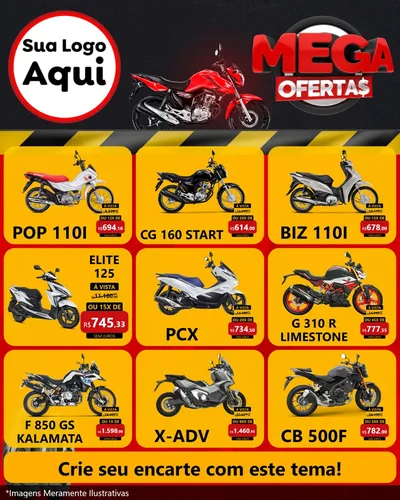Modelo de Rede Social para Feed Instagram com o tema Mega Ofertas - Motopeças para Concessionaria de Motos