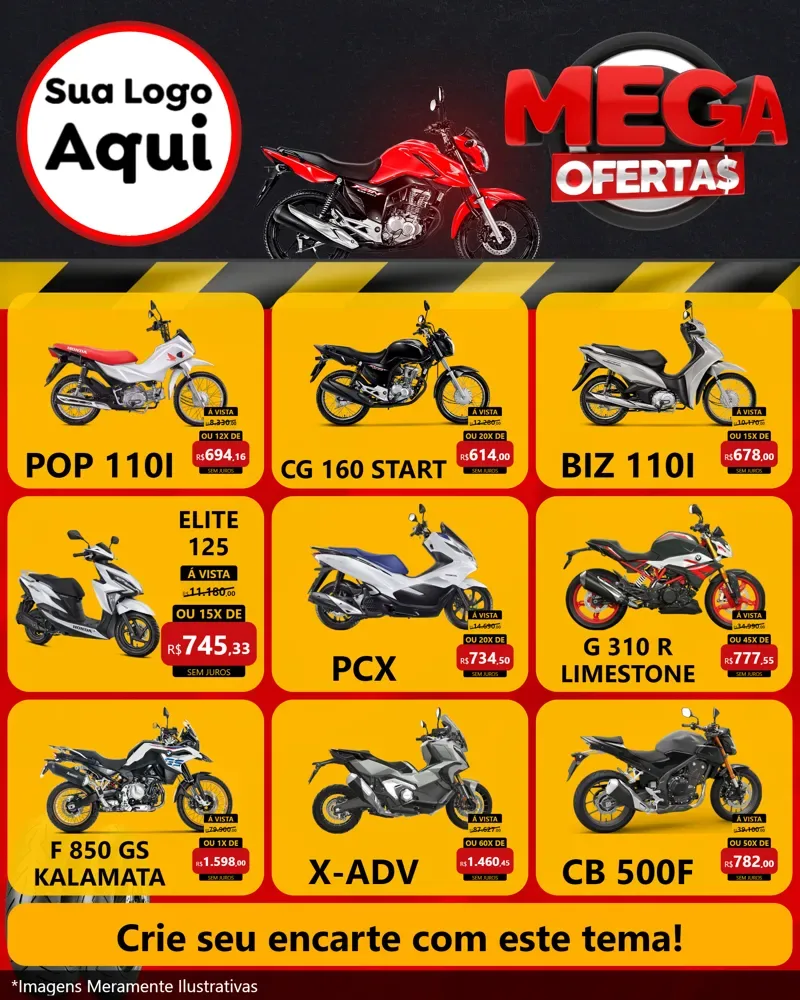 Modelo de Rede Social para Feed Instagram com o tema Mega Ofertas - Motopeças para Concessionaria de Motos