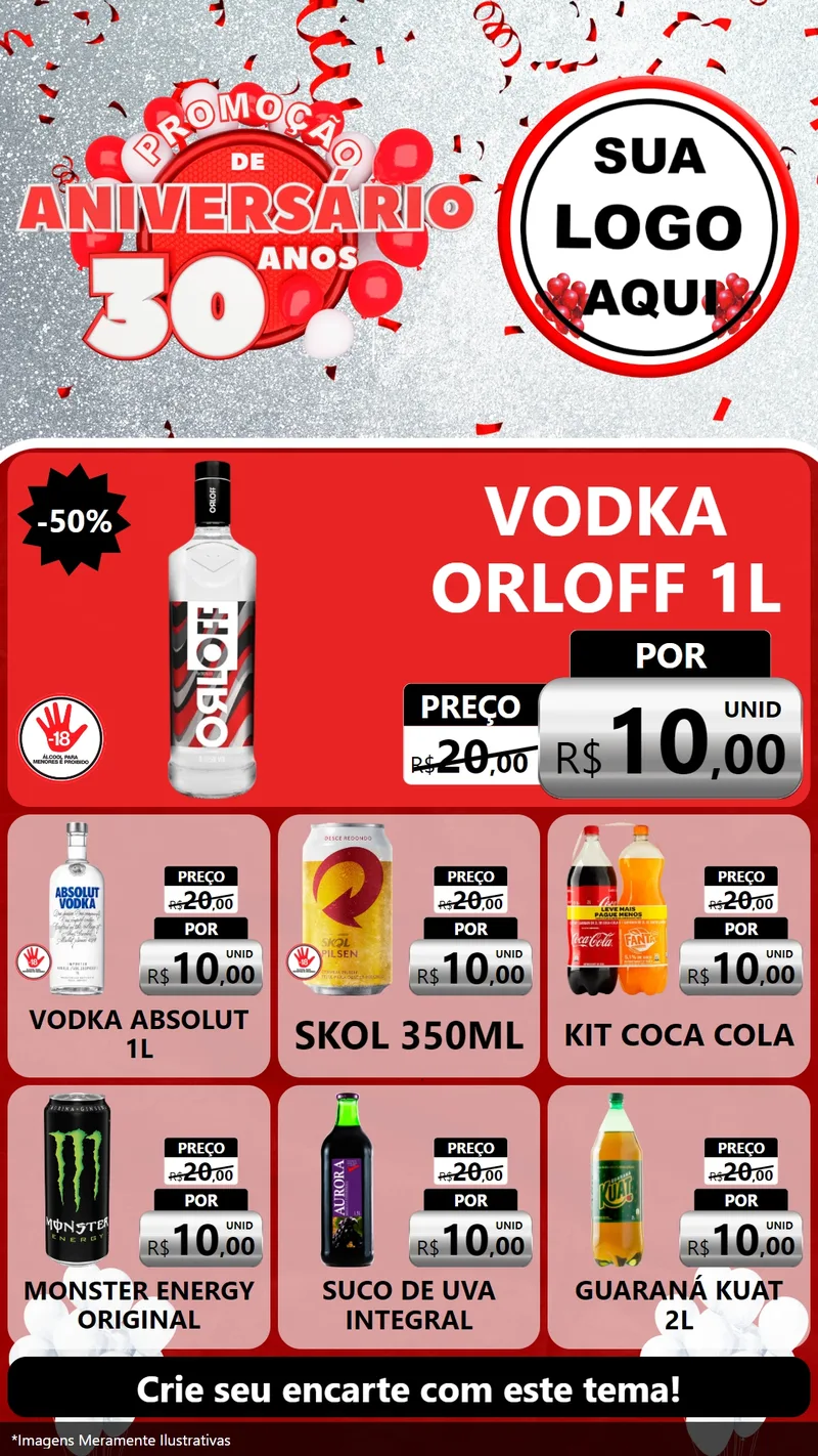 Modelo de Rede Social para Stories com o tema Promoção de Aniversário - 30 Anos para Distribuidora de bebidas