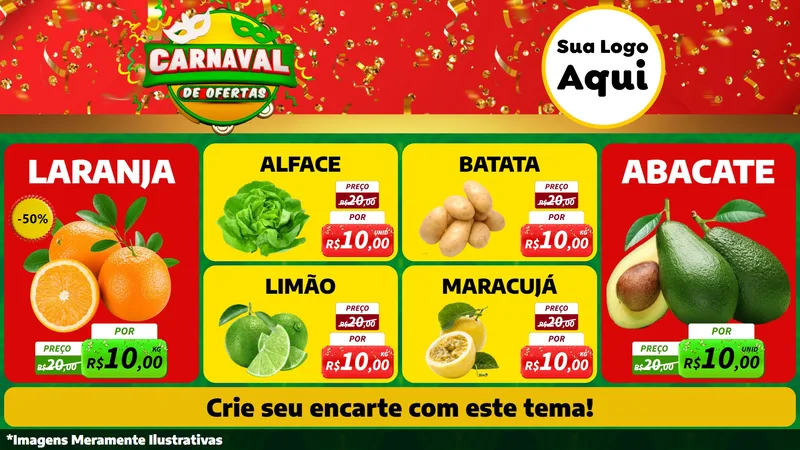 Modelo de TV para TV Horizontal com o tema Carnaval de Ofertas para Hortifrúti