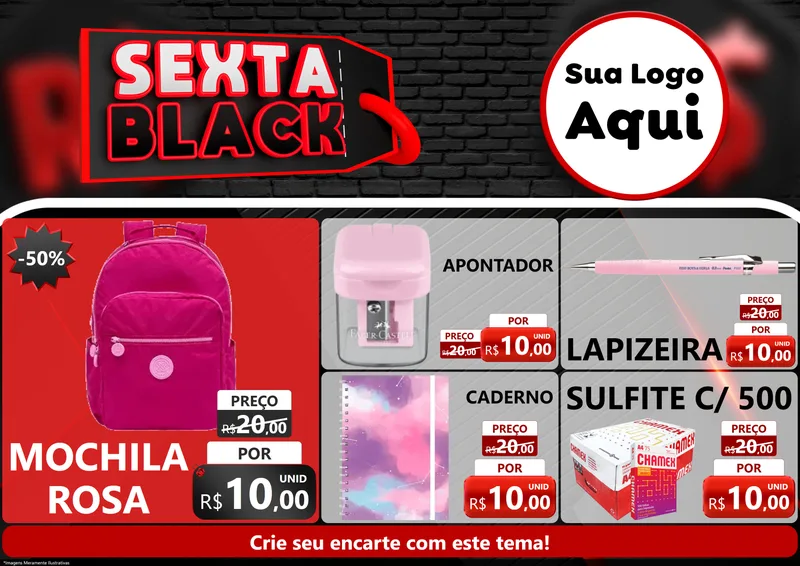 Modelo de Encarte para Encarte A4 Horizontal com o tema Sexta Black para Papelaria