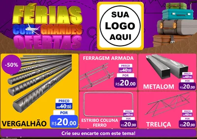 Modelo de Encarte para Encarte A4 Horizontal com o tema Férias com Grandes Ofertas para Ferragens