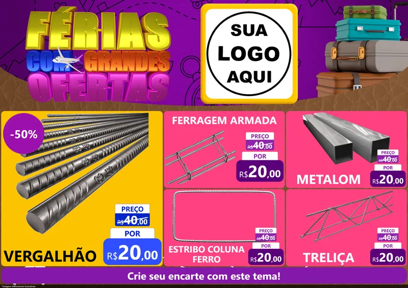 Modelo de Encarte para Encarte A4 Horizontal com o tema Férias com Grandes Ofertas para Ferragens