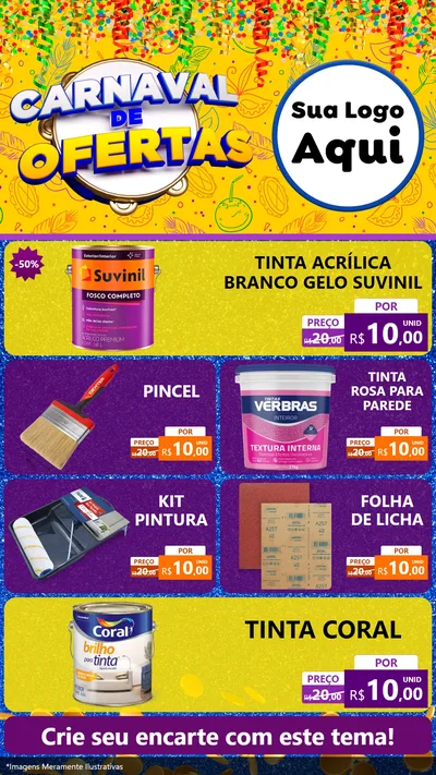 Modelo de TV para TV Vertical com o tema Carnaval de Ofertas para Tintas e Ferramentas
