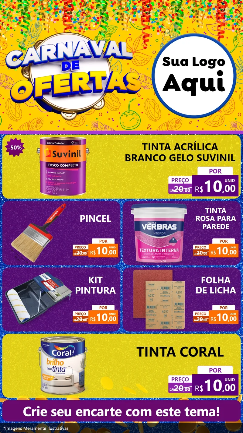 Modelo de TV para TV Vertical com o tema Carnaval de Ofertas para Tintas e Ferramentas
