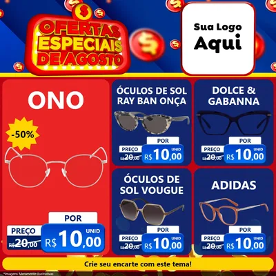 Modelo de Rede Social para Feed Facebook com o tema Ofertas Especiais de Agosto para Óticas