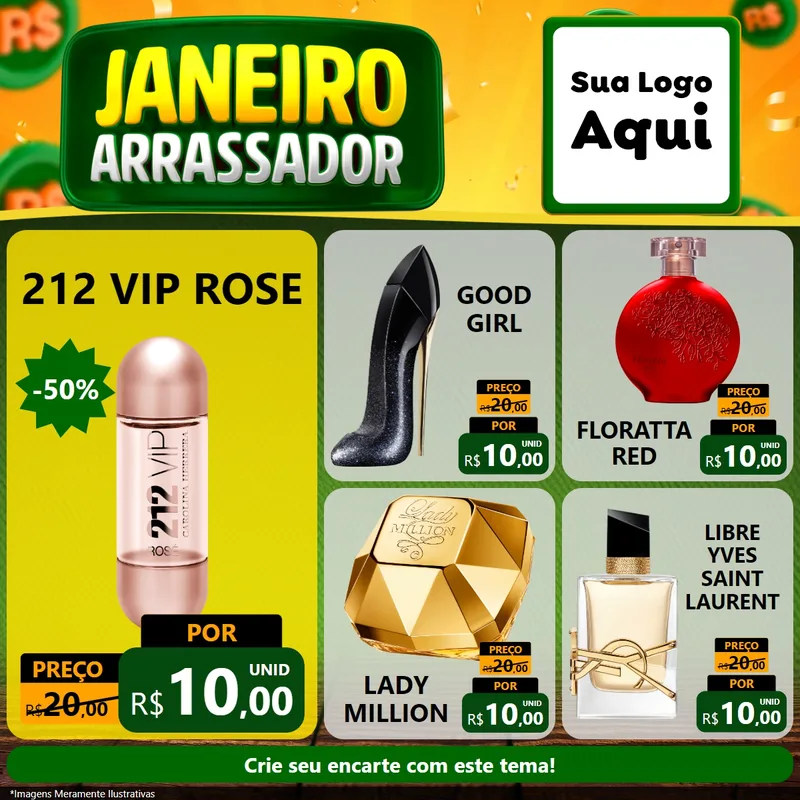 Modelo de Rede Social para Feed Facebook com o tema Janeiro Arrasador para Perfumes