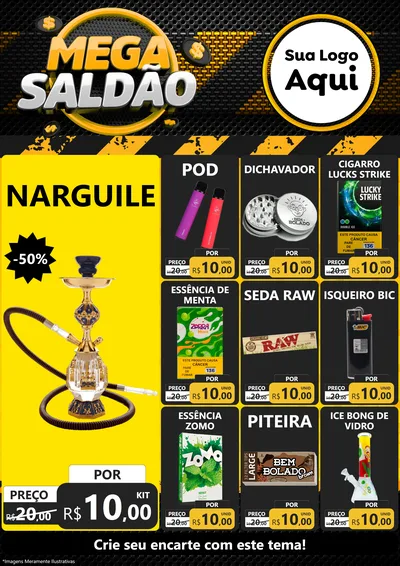 Modelo de Encarte para Encarte A4 Vertical com o tema Mega Saldão para Tabacaria