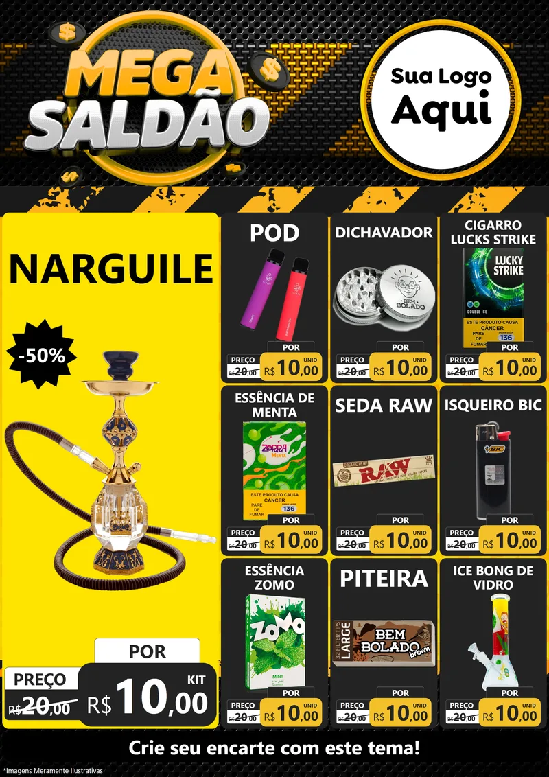 Modelo de Encarte para Encarte A4 Vertical com o tema Mega Saldão para Tabacaria