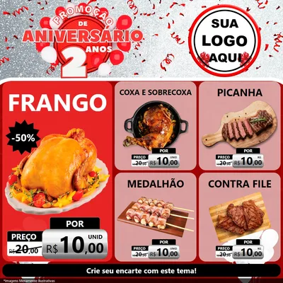 Modelo de Rede Social para Feed Facebook com o tema Promoção de Aniversário - 2 Anos para Assados