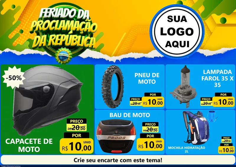 Modelo de Encarte para Encarte A4 Horizontal com o tema Feriado da Proclamação da República para Moto peças