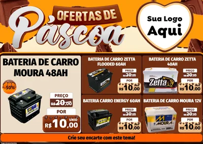 Modelo de Encarte para Encarte A4 Horizontal com o tema Ofertas de Páscoa para Baterias Elétricas