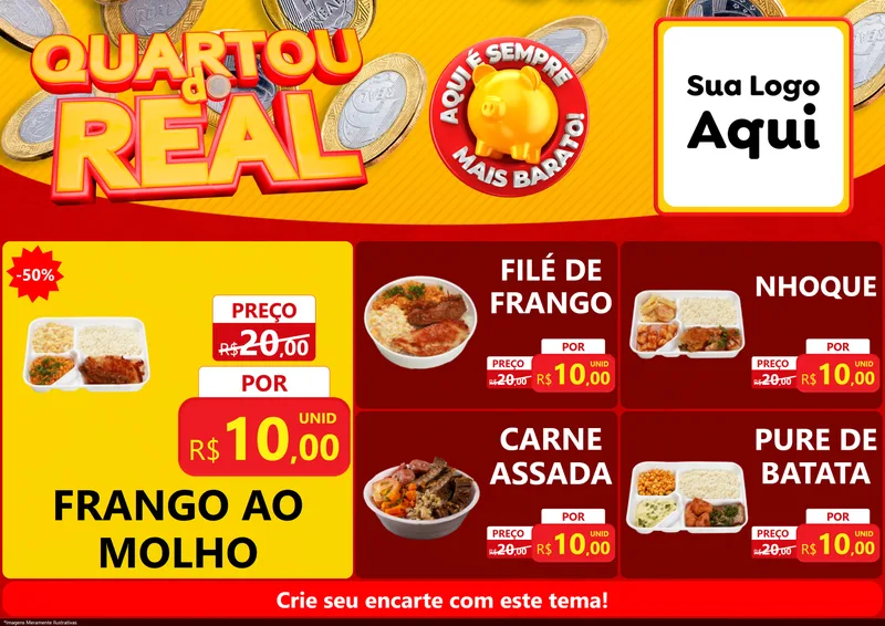 Modelo de Encarte para Encarte A4 Horizontal com o tema Quartou do Real para Restaurante