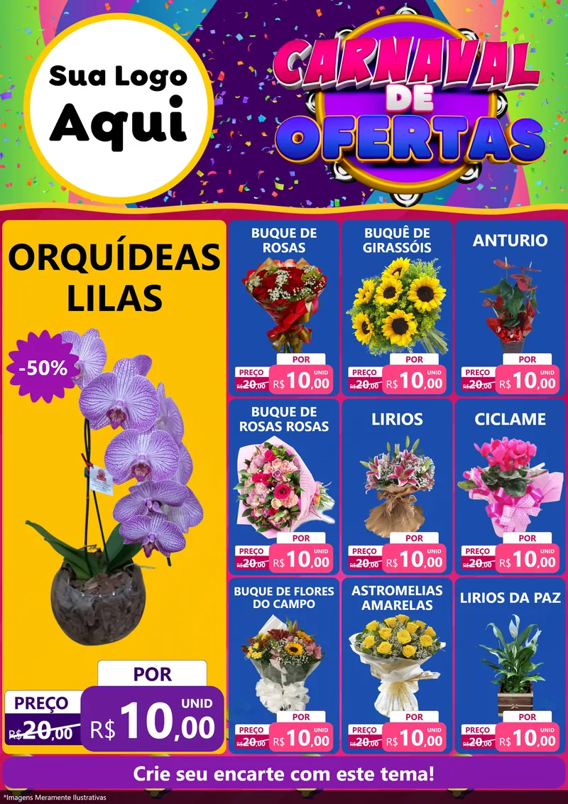 Modelo de Encarte para Encarte A4 Vertical com o tema Carnaval de Ofertas para Floricultura e jardim
