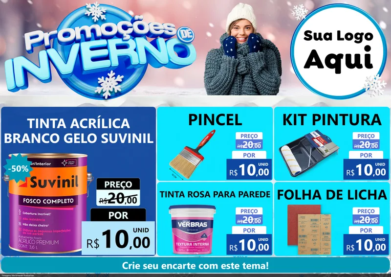 Modelo de Encarte para Encarte A4 Horizontal com o tema Promoções de Inverno para Tintas e Ferramentas